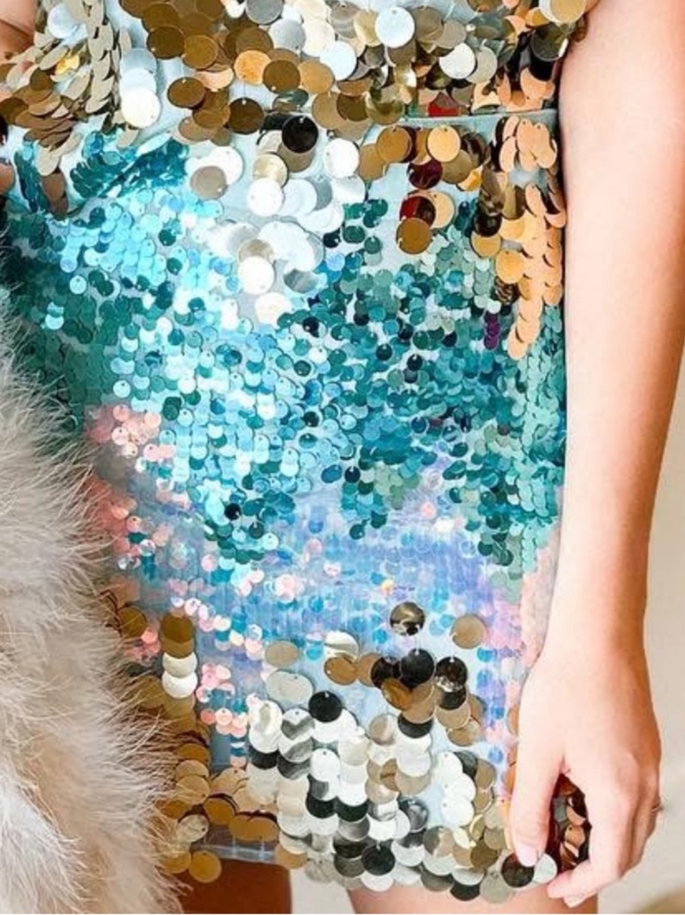 Sequin Mini Skirt in Iridescent Teal & Gold